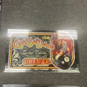 A card with an image of a man holding a pool ball.