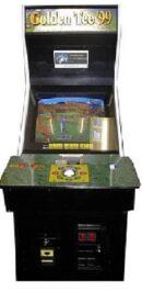 A small arcade machine with a golf game on it.
