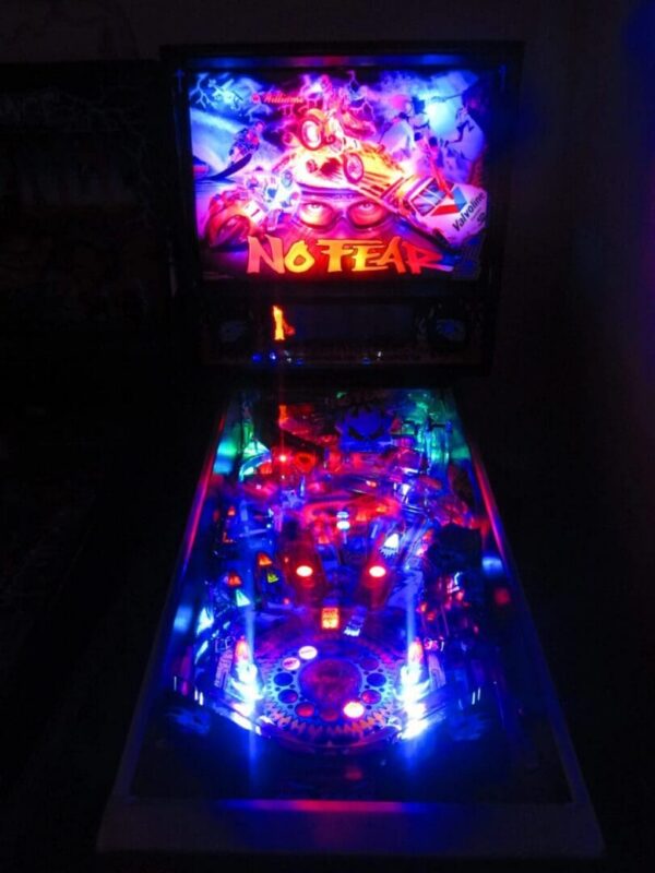 A lighted table with a no fear sign on it.