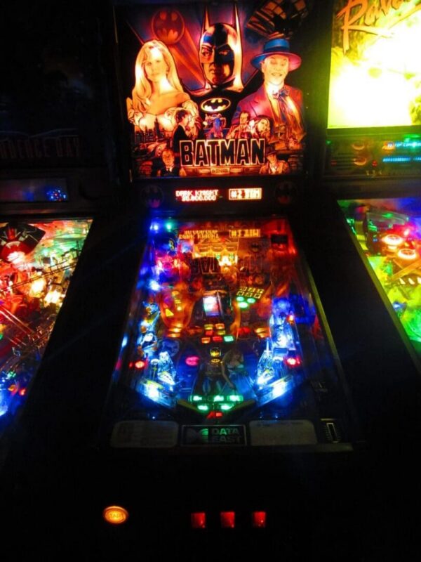 Glowing Batman pinball machine with vibrant lights