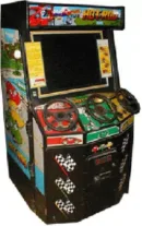 Two player steering wheel racing arcade cabinet