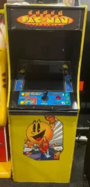 A video game machine with a yellow background.