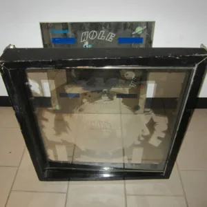 A black frame with a mirror on the side of it.