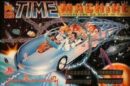 A time machine with people in the back of it.